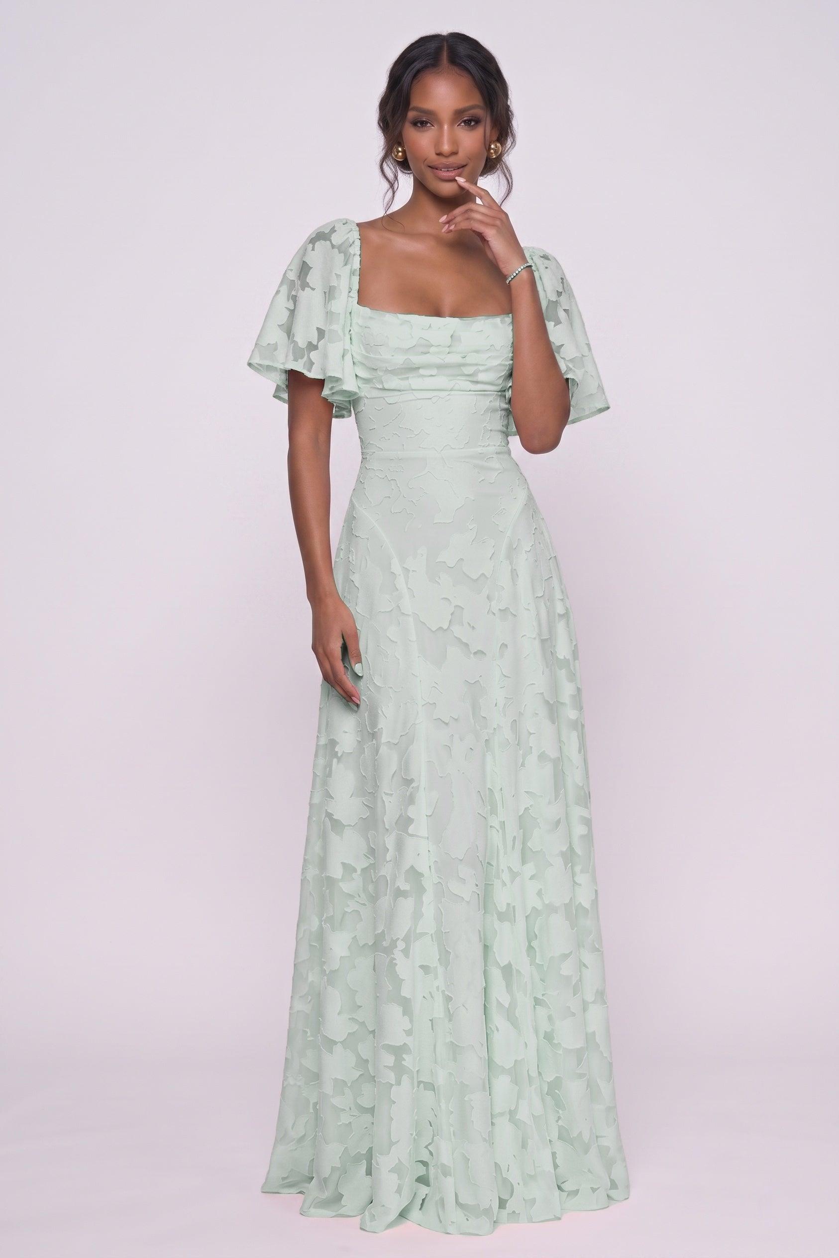 A-Line Maxi Chiffon Burnout Bridesmaid Dress CG0342BM - Agave Green - COCOMELODY